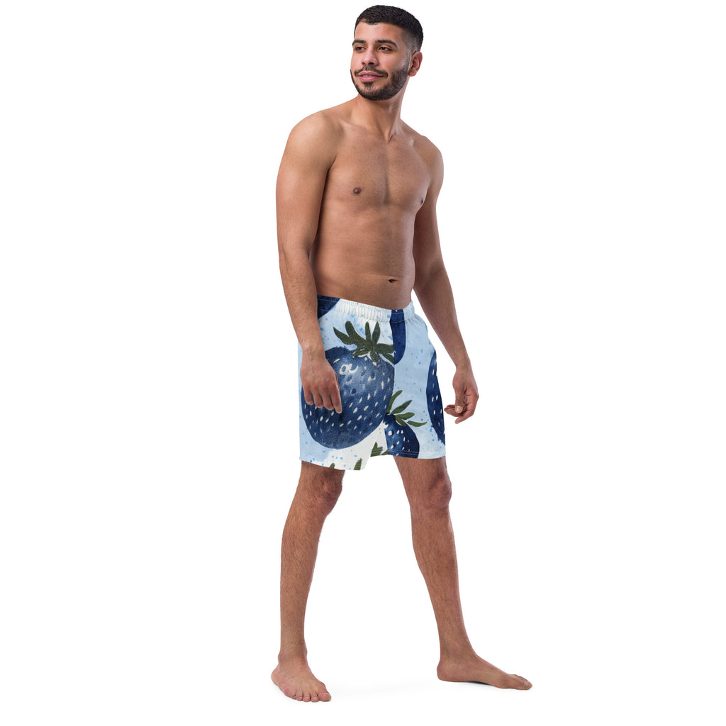 Blue Strawberries Swim Trunks | Quirky Fun Boardshorts for Men - Caster Coast