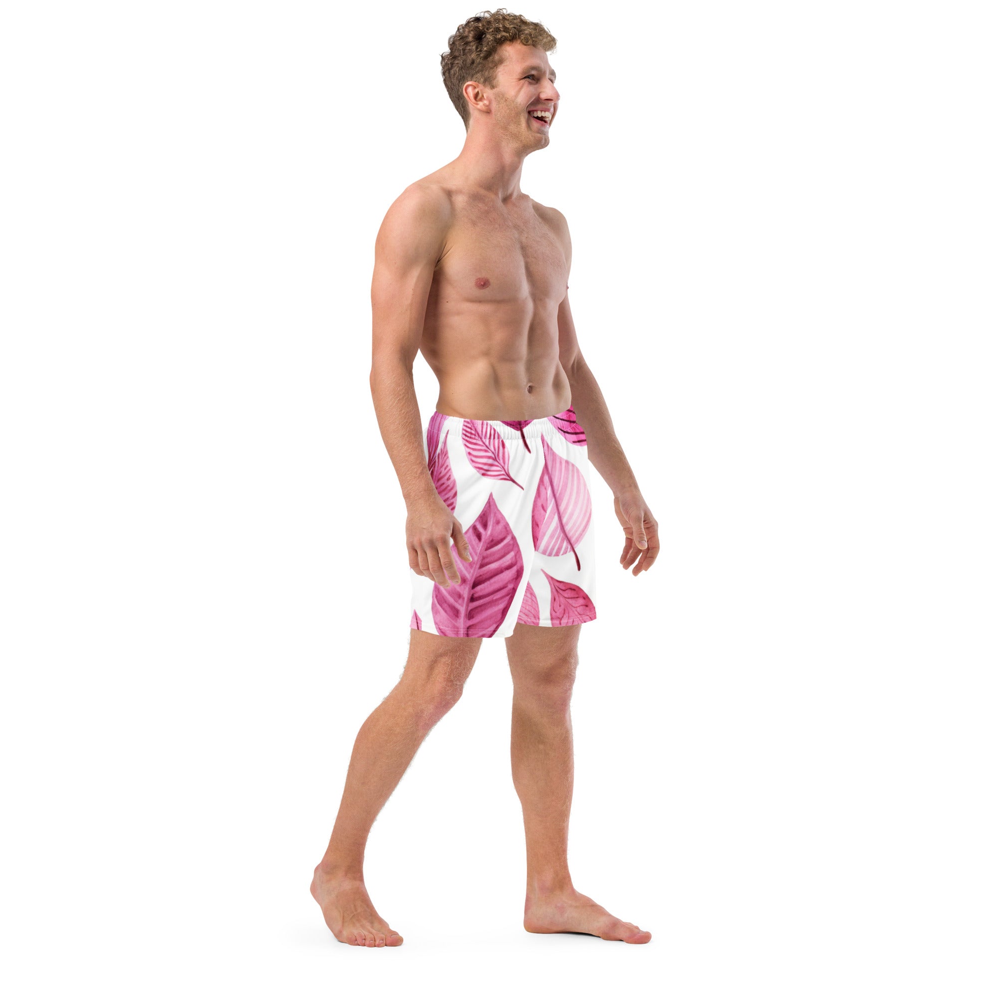 Pink Palm Swim Trunks | Tropical Boardshorts for Men - Caster Coast