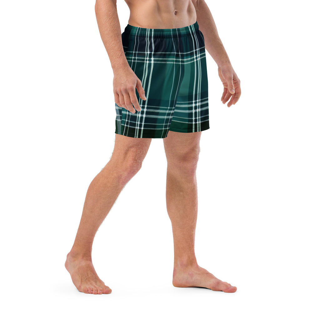 Forest Tartan Swim Trunks | Plaid Pattern Boardshorts for Men - Caster Coast