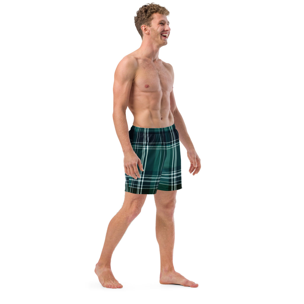 Forest Tartan Swim Trunks | Plaid Pattern Boardshorts for Men - Caster Coast