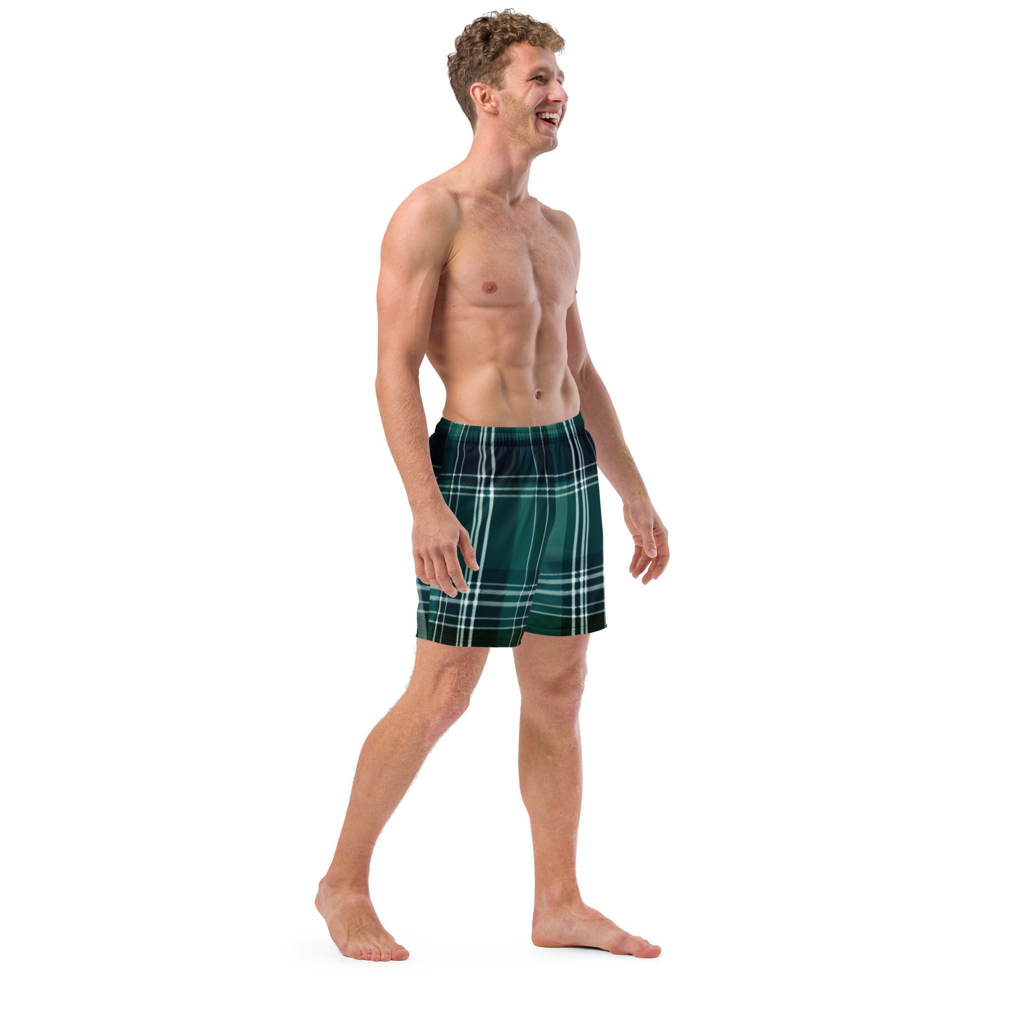 Forest Tartan Swim Trunks | Plaid Pattern Boardshorts for Men - Caster Coast
