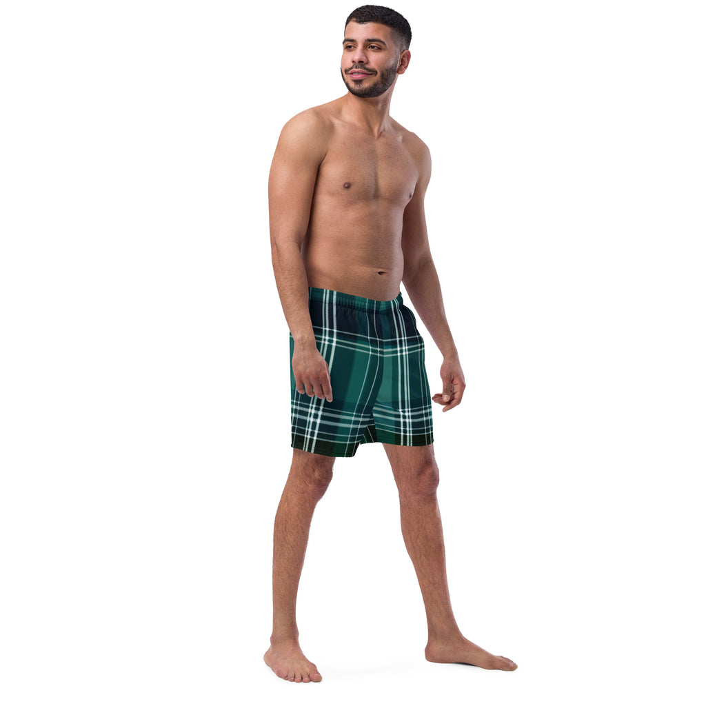 Forest Tartan Swim Trunks | Plaid Pattern Boardshorts for Men - Caster Coast