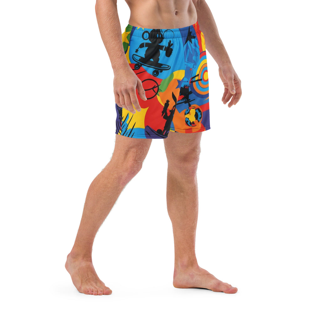 Cartoon Friends Retro Swim Trunks | Men's 80s & 90s Character Boardshorts - Caster Coast