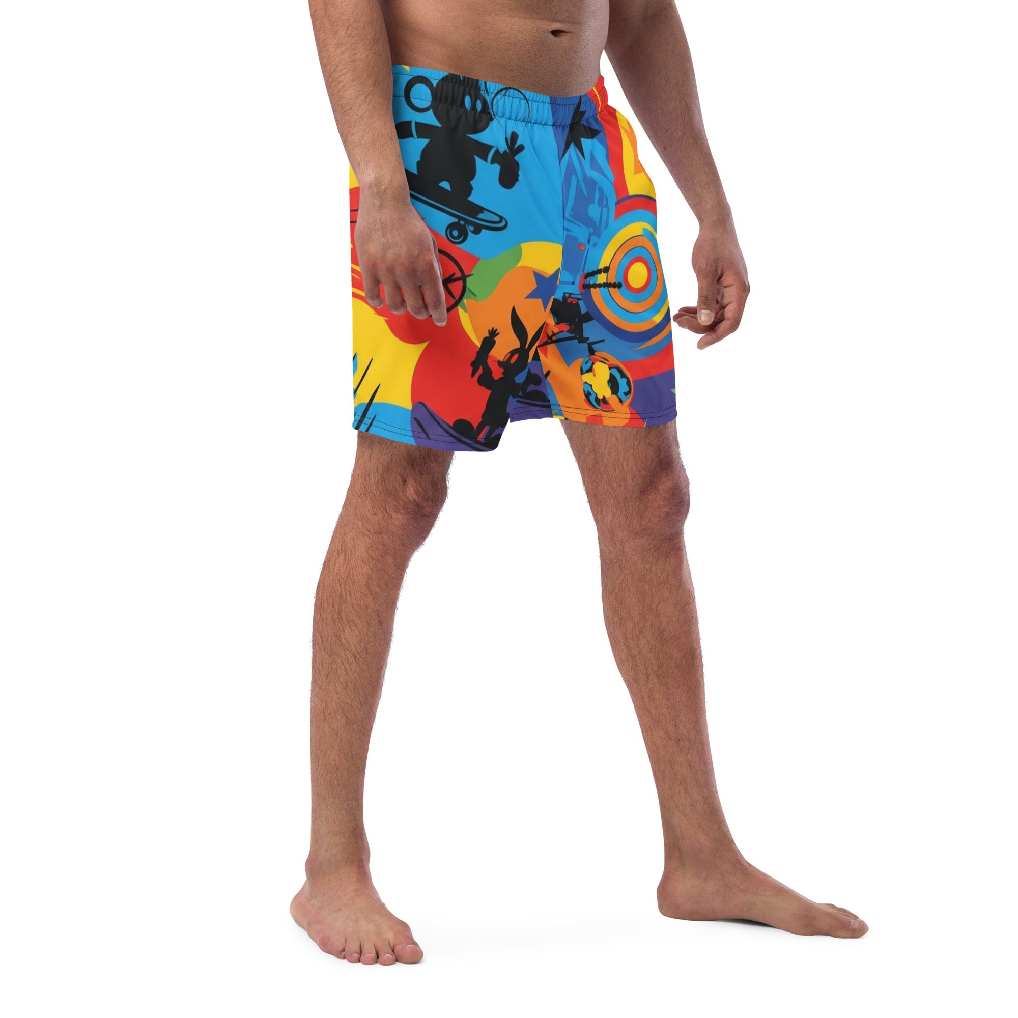 Cartoon Friends Retro Swim Trunks | Men's 80s & 90s Character Boardshorts - Caster Coast