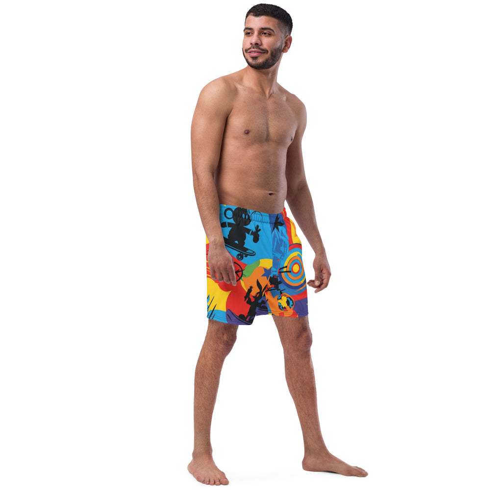 Cartoon Friends Retro Swim Trunks | Men's 80s & 90s Character Boardshorts - Caster Coast