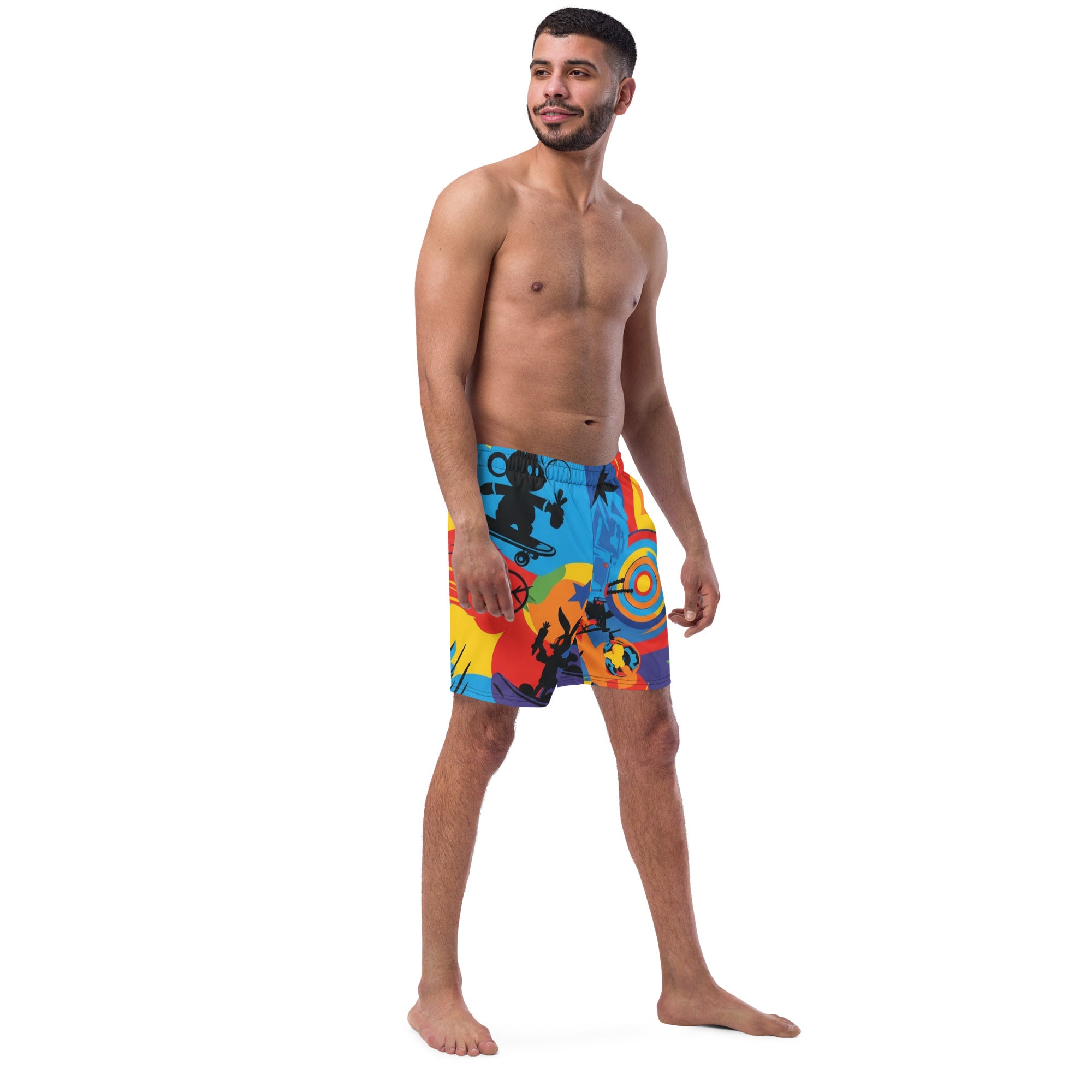 Cartoon Friends Retro Swim Trunks | Men's 80s & 90s Character Boardshorts - Caster Coast