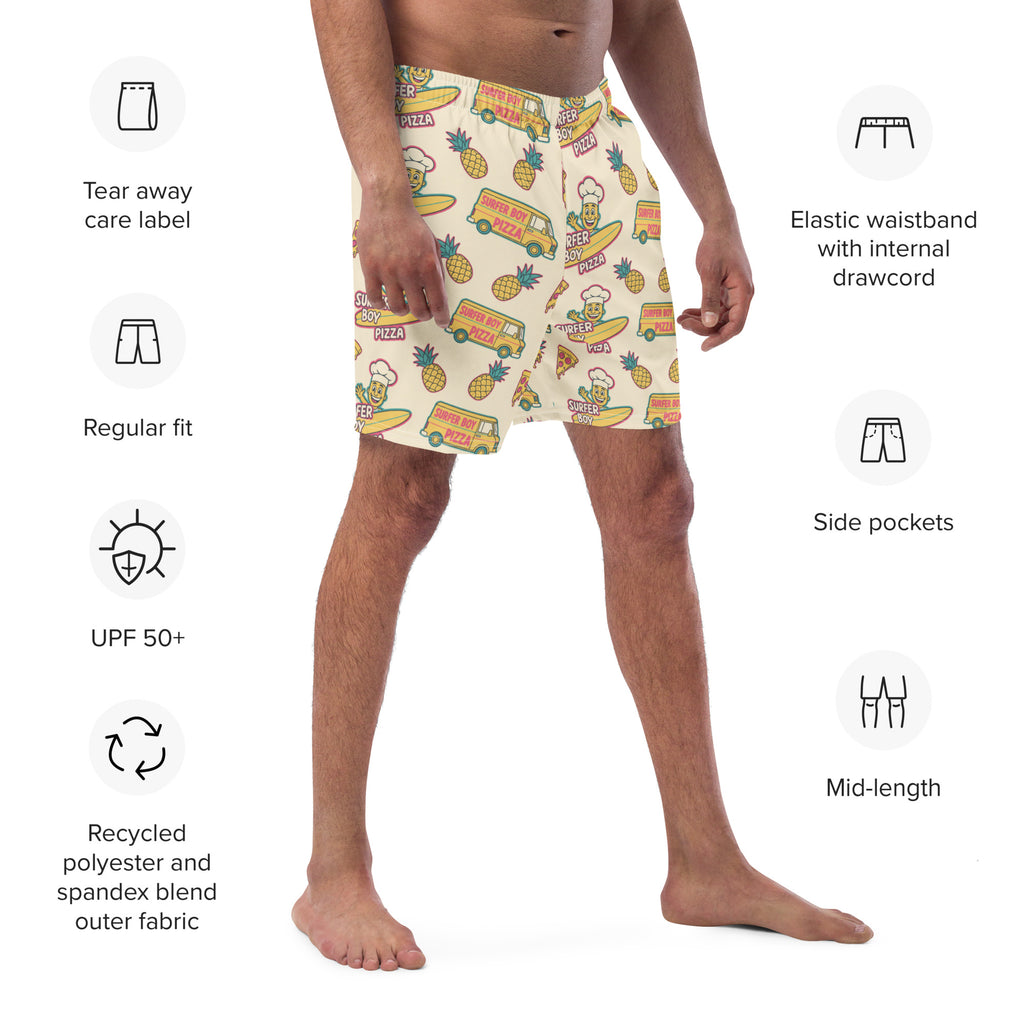 Surfer Boy Pizza Boardshorts | Funny Stranger Things Inspired Fan Gear - Caster Coast