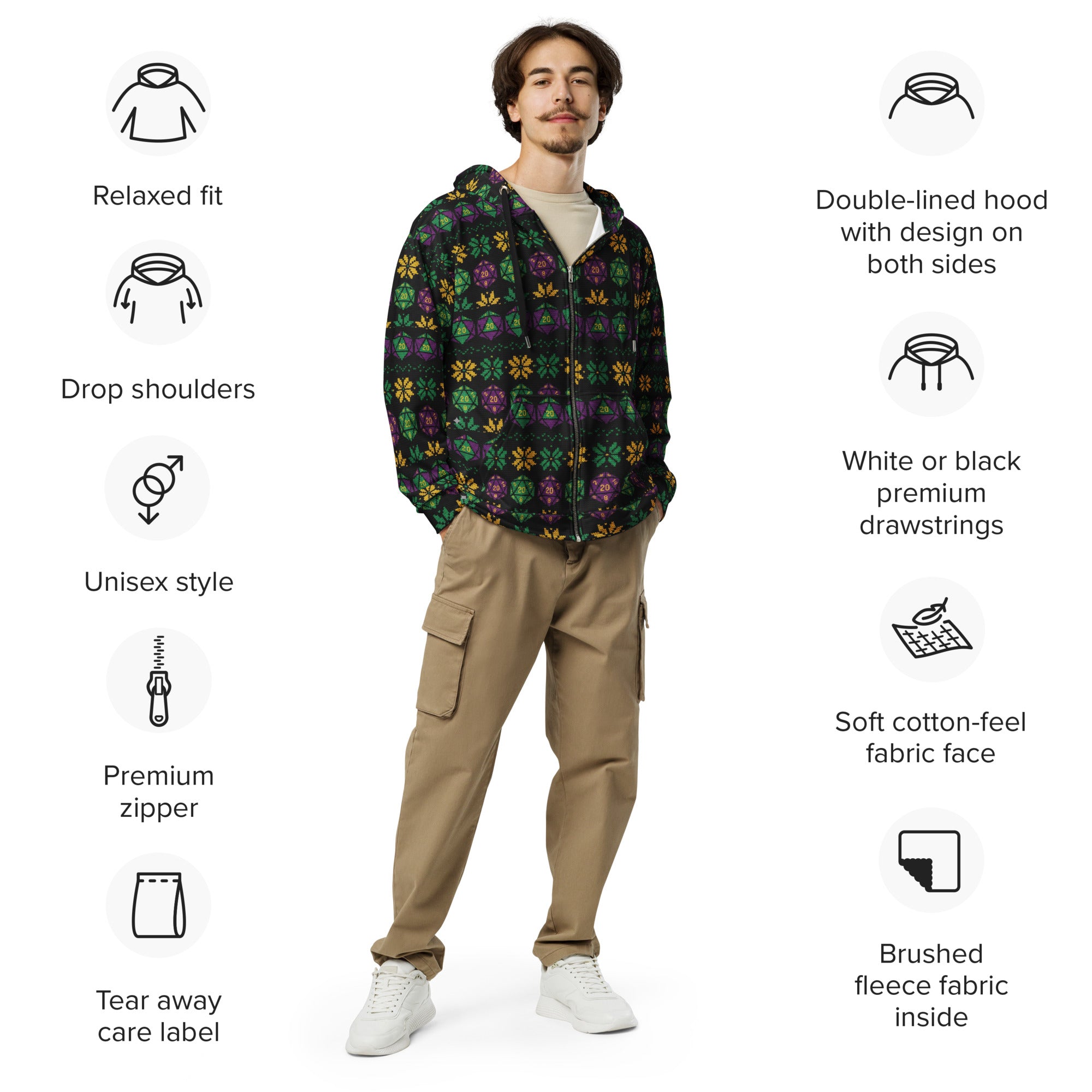 D20 Zip Hoodie | Dungeons & Dragons All - Over Print Zip - Up - Caster Coast