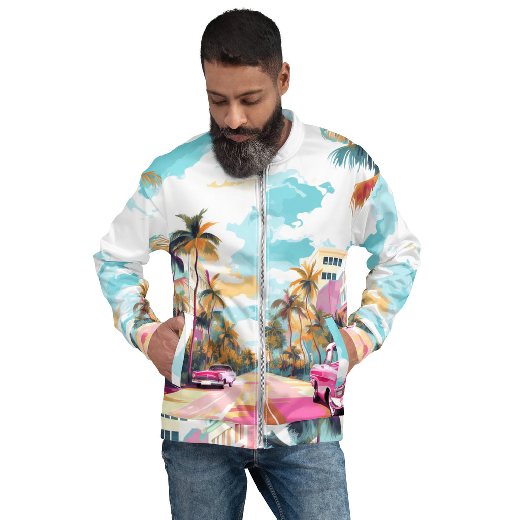 Vice City Vibes Bomber Jacket | Retro Synthwave Dad Coat - Caster Coast