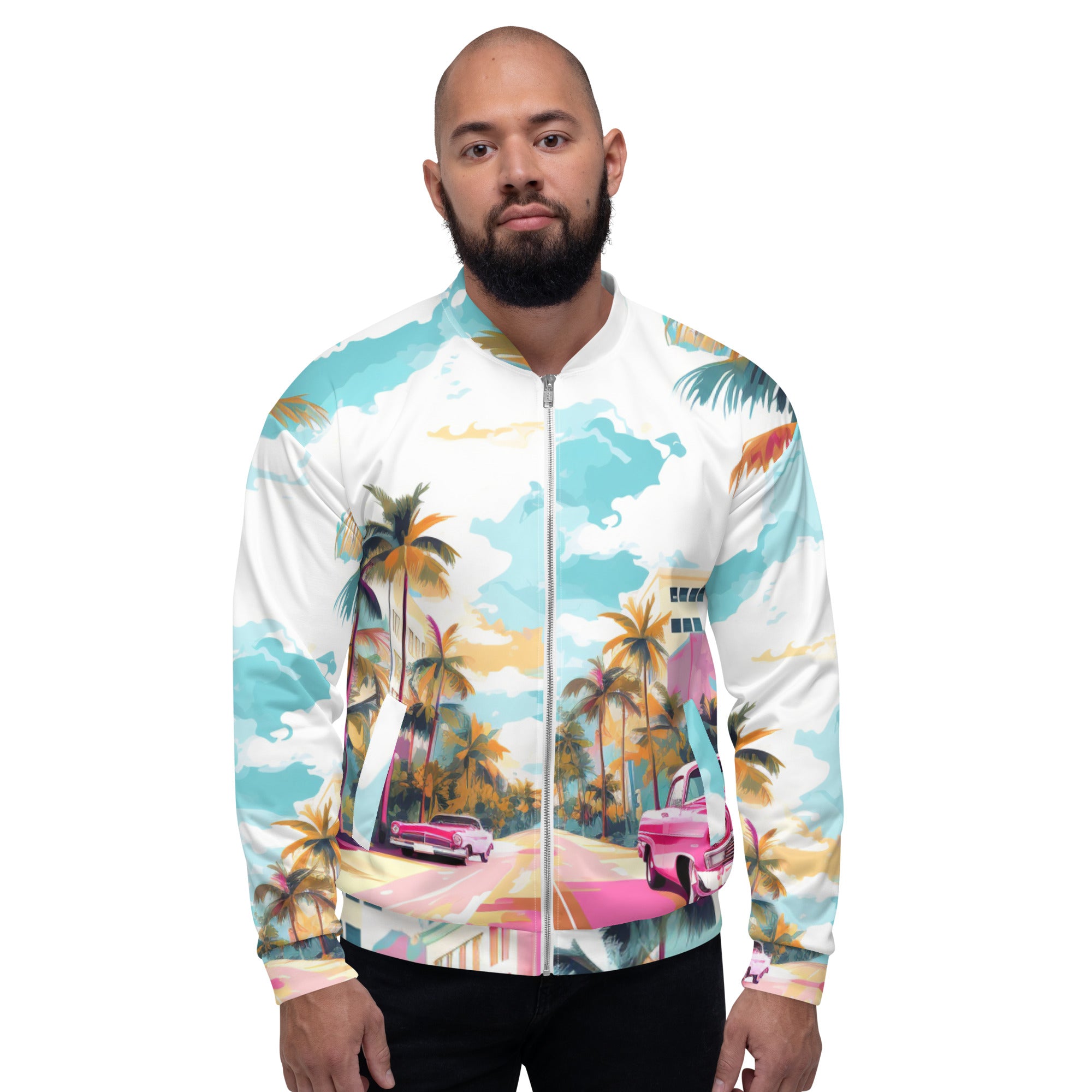 Vice City Vibes Bomber Jacket | Retro Synthwave Dad Coat - Caster Coast