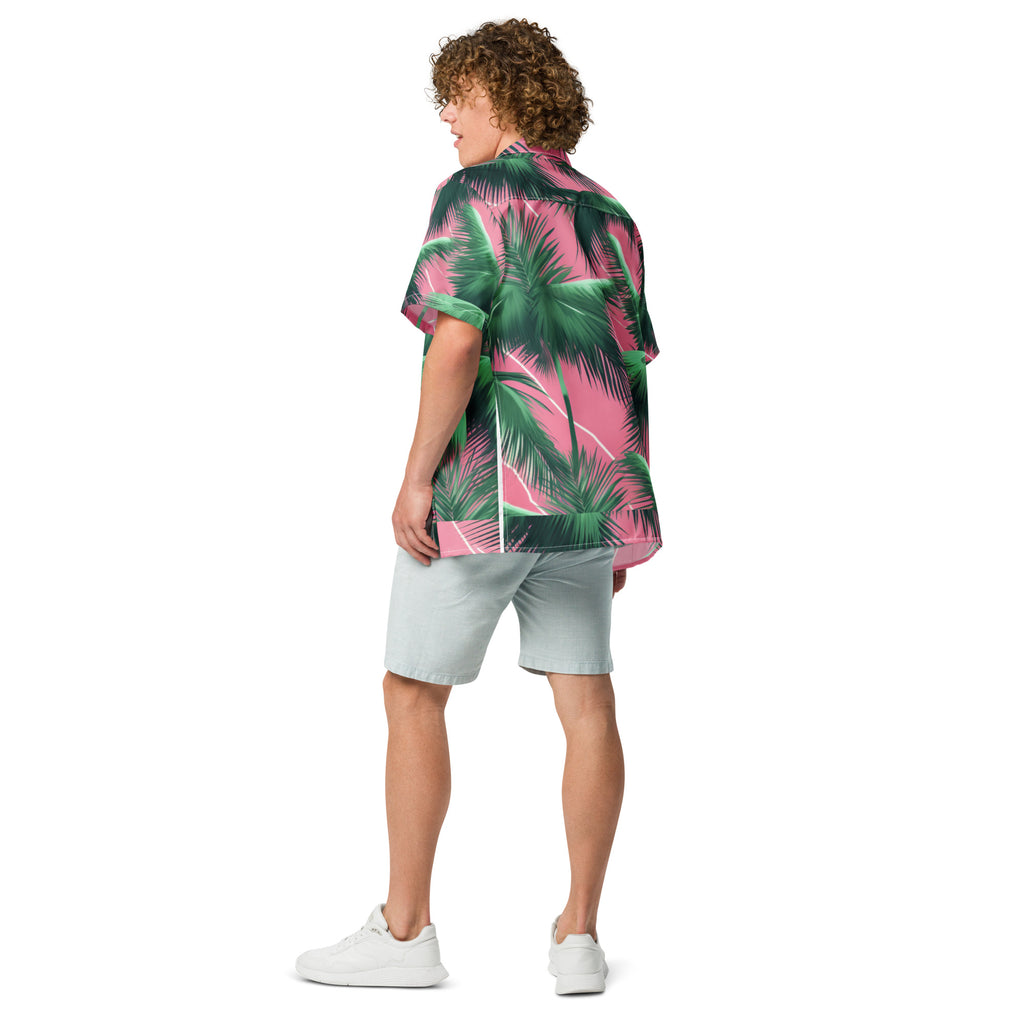 Pink Lightning Palms Button - Up Shirt | UPF50+ Summer Shirt - Caster Coast