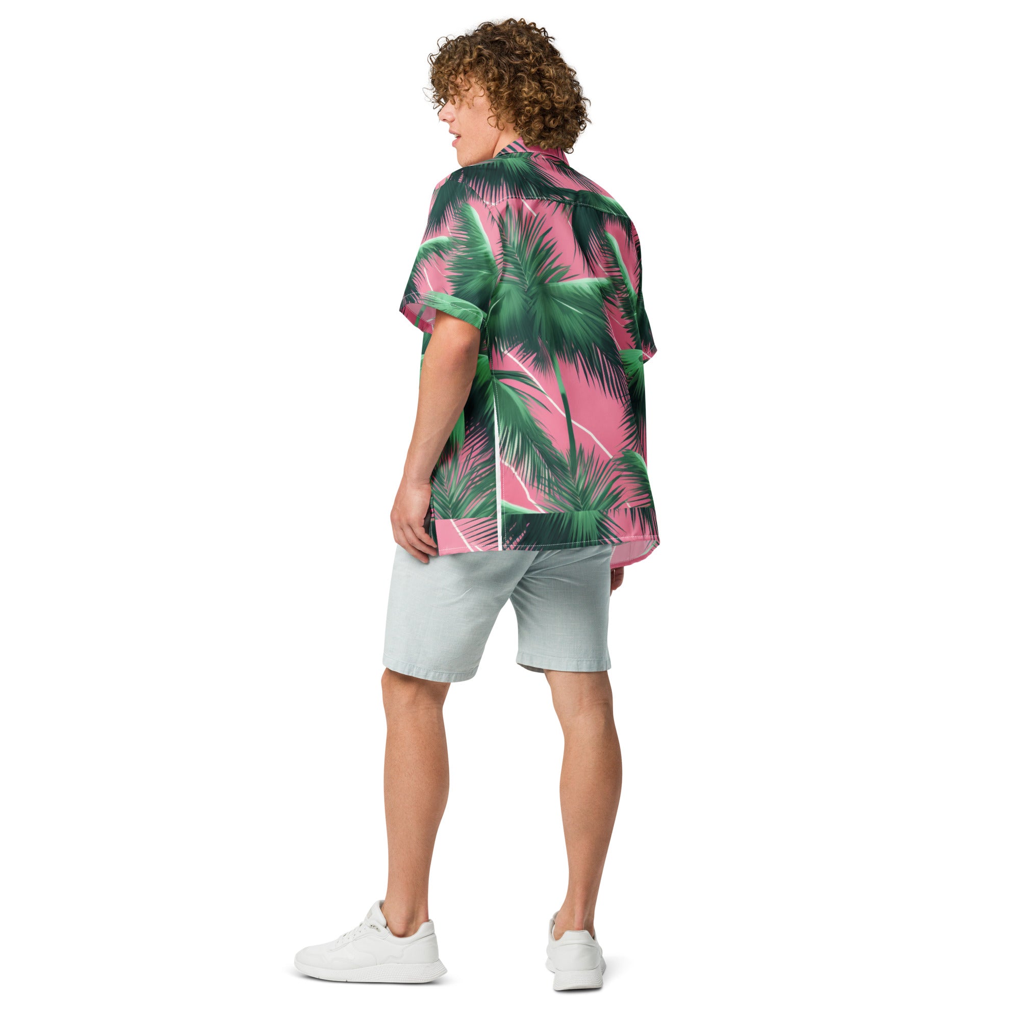 Pink Lightning Palms Button - Up Shirt | UPF50+ Summer Shirt - Caster Coast