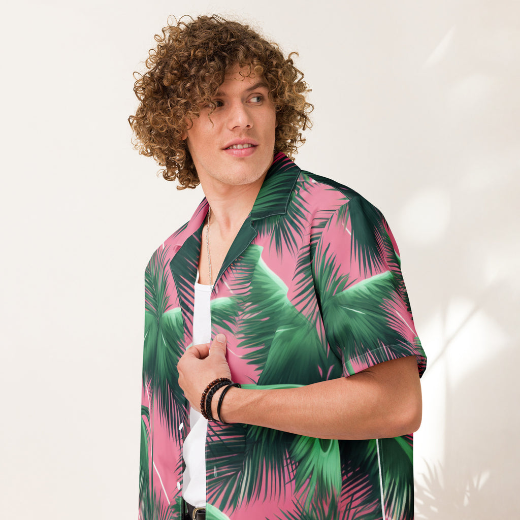 Pink Lightning Palms Button - Up Shirt | UPF50+ Summer Shirt - Caster Coast
