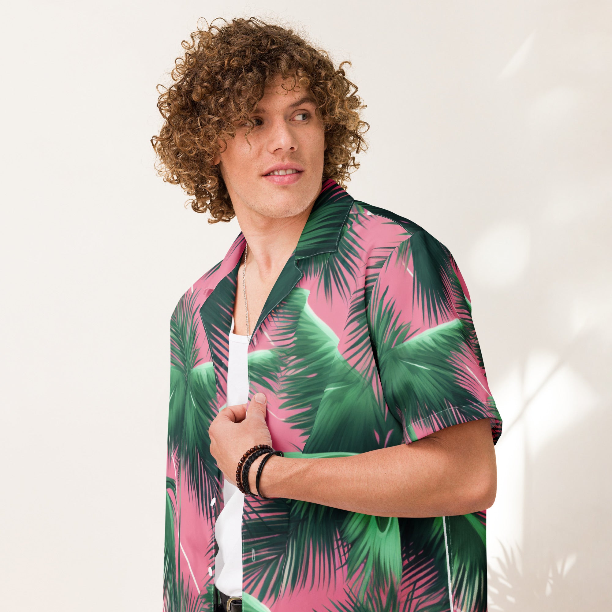 Pink Lightning Palms Button - Up Shirt | UPF50+ Summer Shirt - Caster Coast