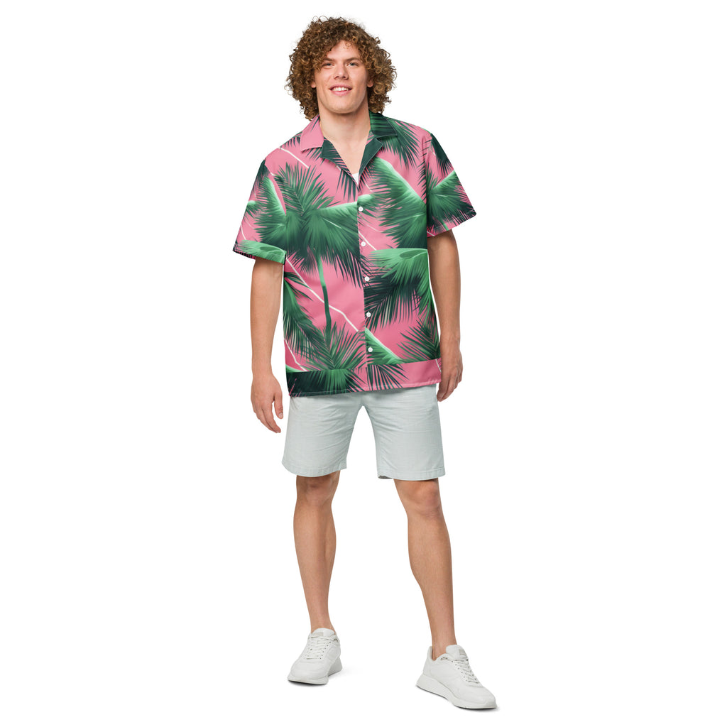 Pink Lightning Palms Button - Up Shirt | UPF50+ Summer Shirt - Caster Coast