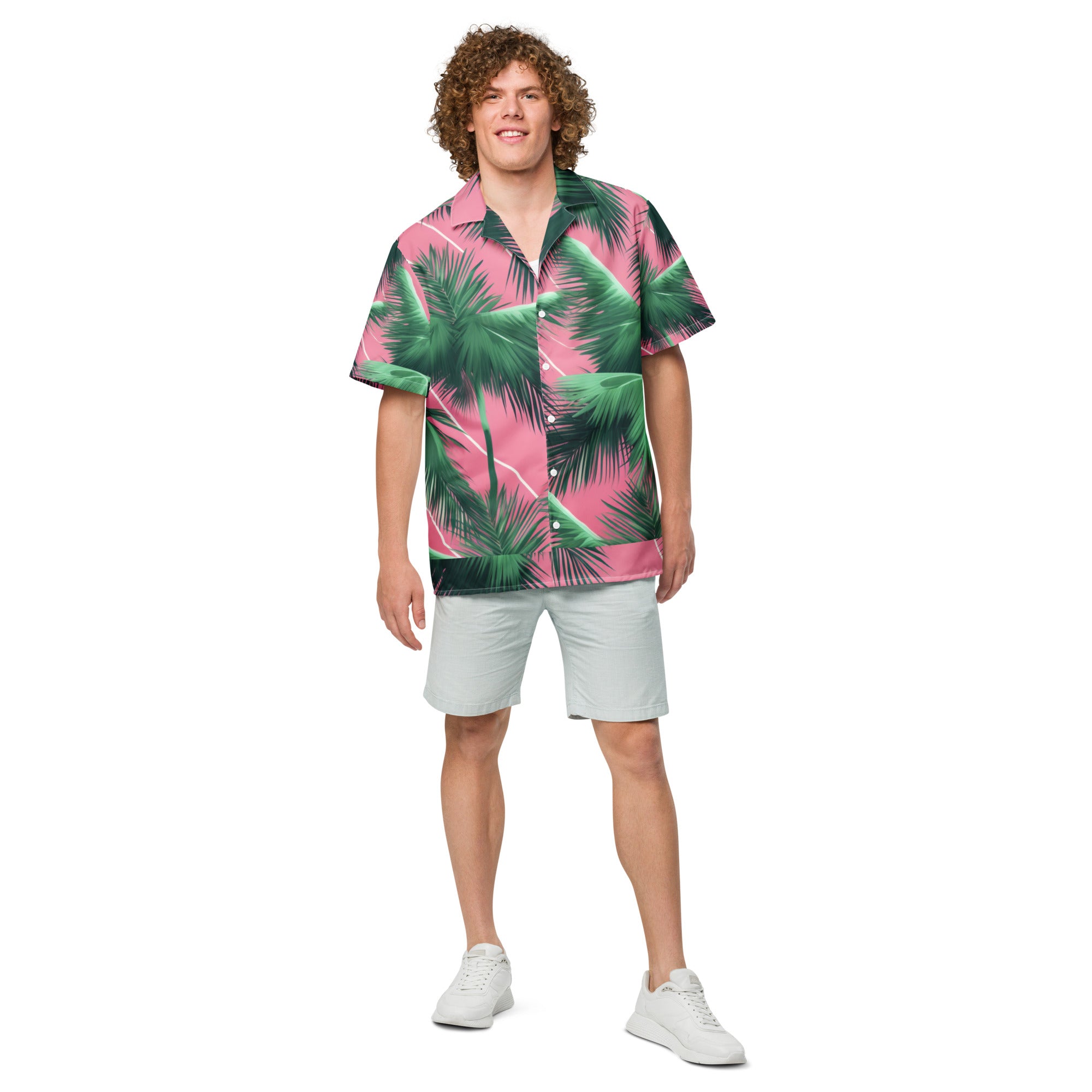 Pink Lightning Palms Button - Up Shirt | UPF50+ Summer Shirt - Caster Coast