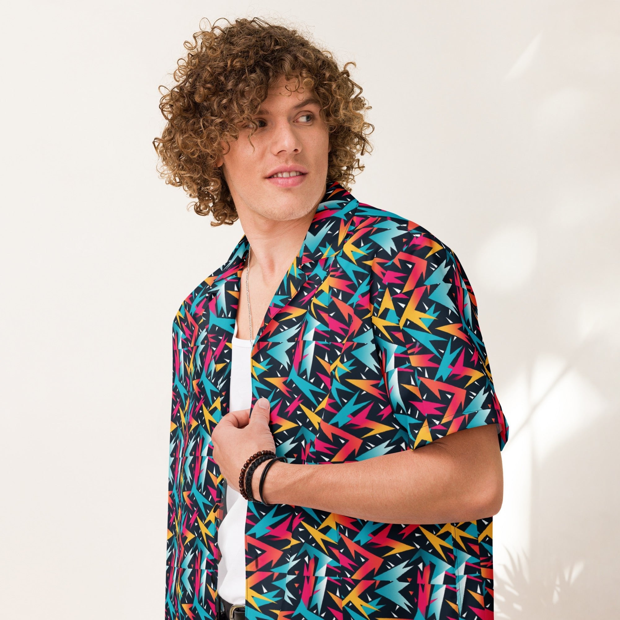 80s Lightning Button - Up Shirt | Retro Neon Shirt - Caster Coast
