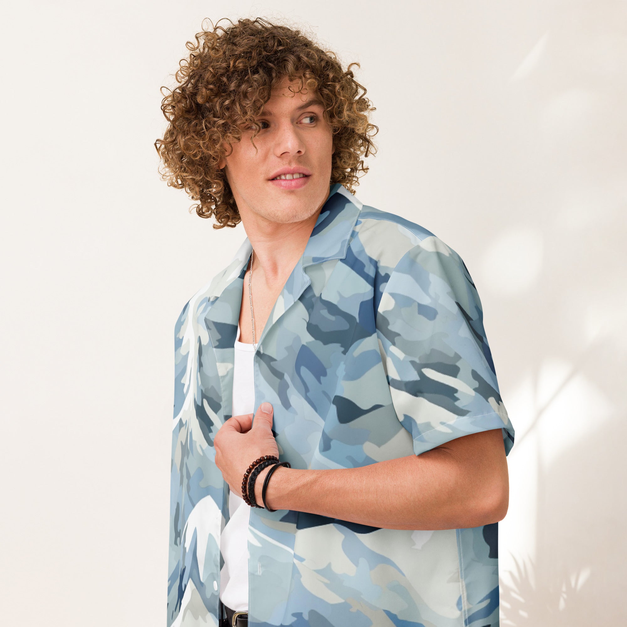 Arctic Stealth Camo Button-Up Shirt | Gaming & Esports Apparel