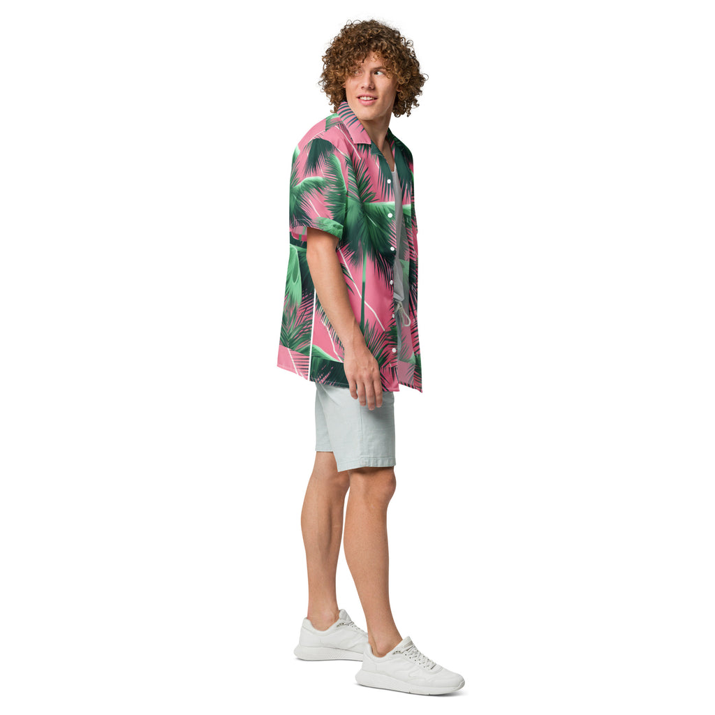 Pink Lightning Palms Button - Up Shirt | UPF50+ Summer Shirt - Caster Coast