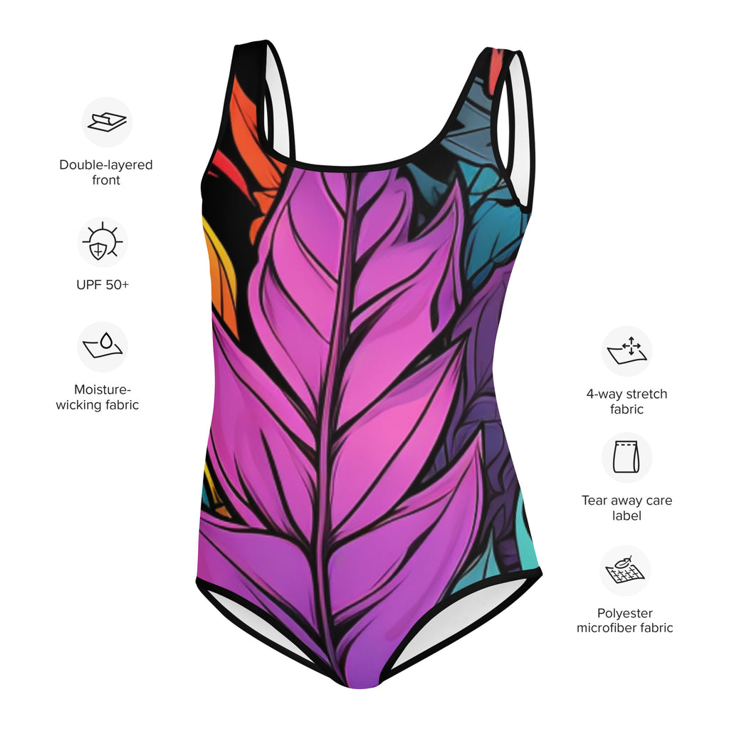 Flashy Leaves All - Over Print Youth Swimsuit - Caster Coast