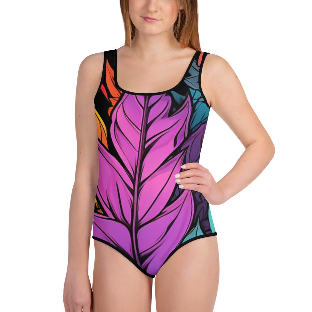Flashy Leaves All - Over Print Youth Swimsuit - Caster Coast
