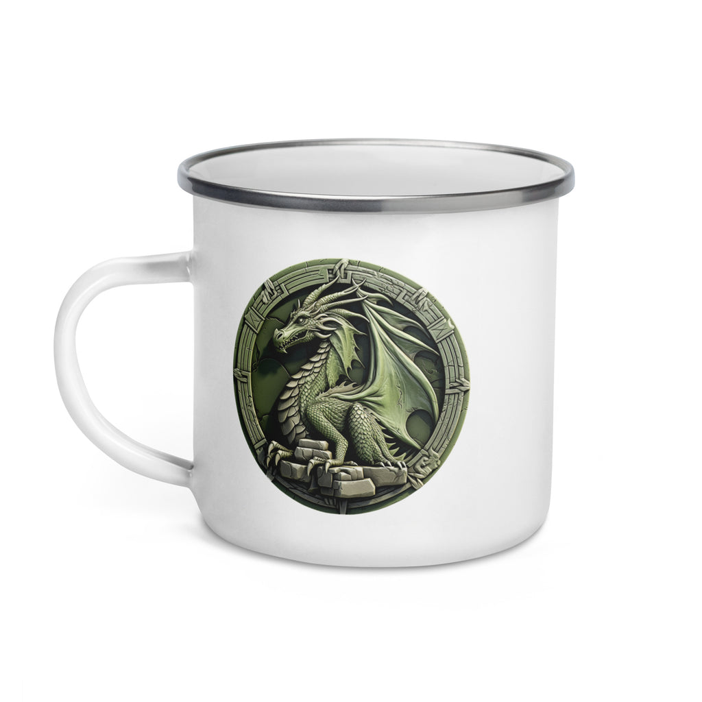 Geeky Mug for Dragon Lovers – Green Stone Dragon Enamel Camp Cup