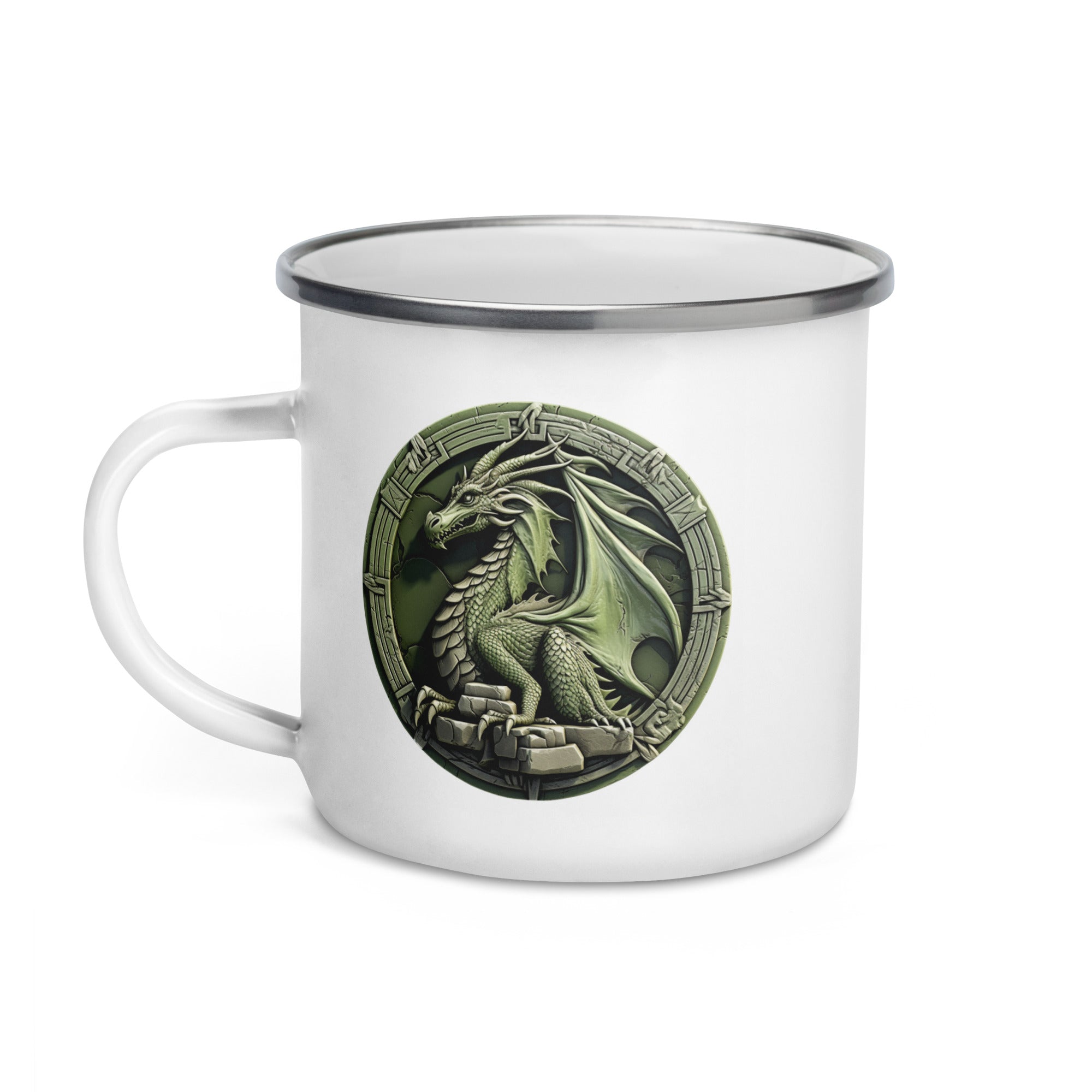 Geeky Mug for Dragon Lovers – Green Stone Dragon Enamel Camp Cup