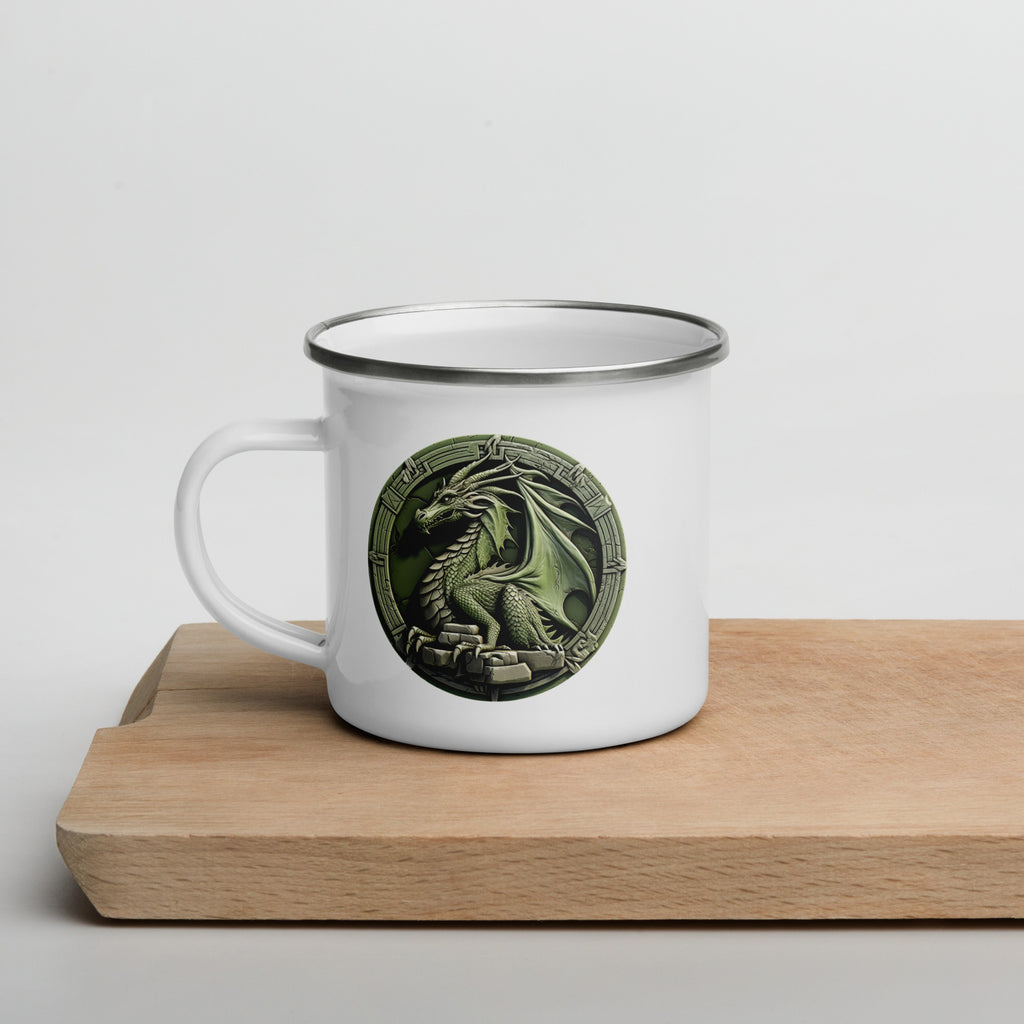 Geeky Mug for Dragon Lovers – Green Stone Dragon Enamel Camp Cup