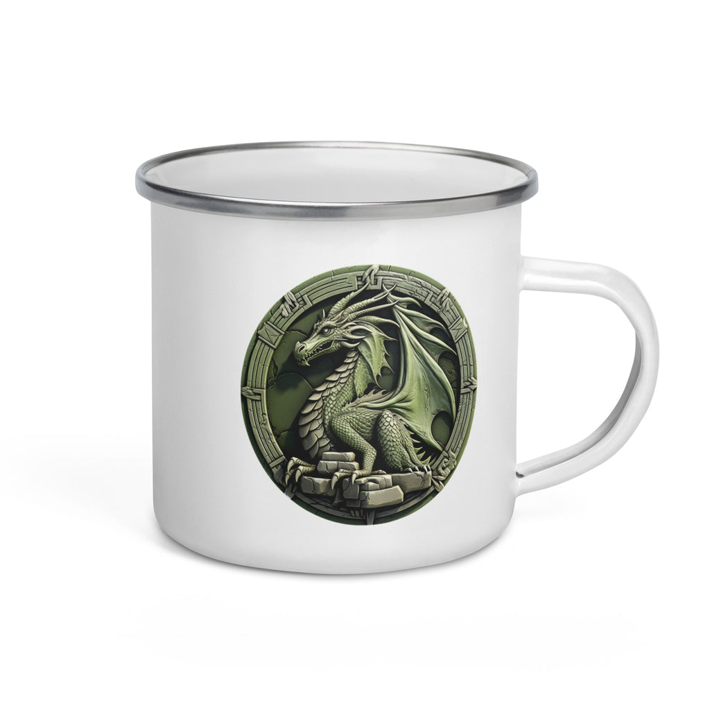 Geeky Mug for Dragon Lovers – Green Stone Dragon Enamel Camp Cup