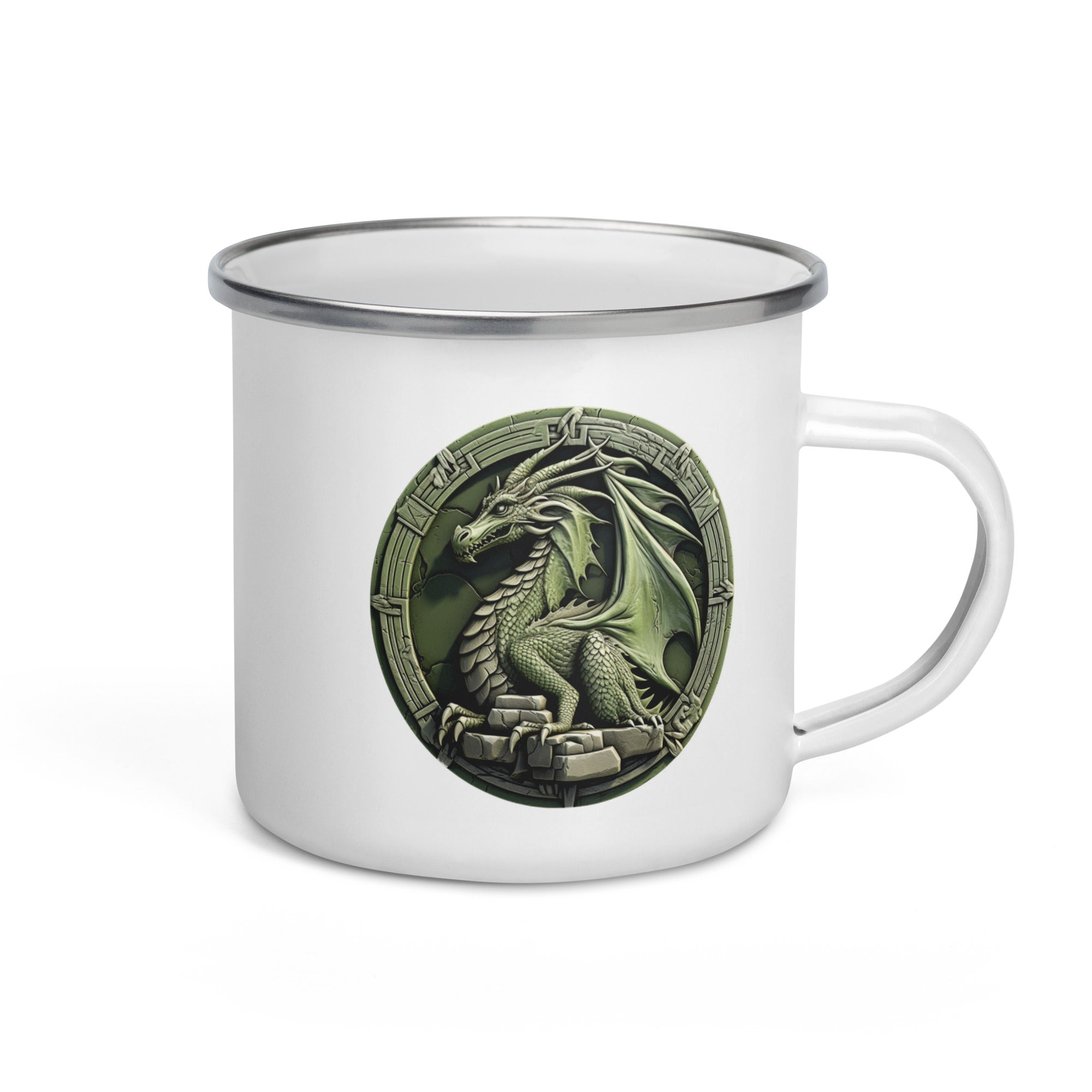 Geeky Mug for Dragon Lovers – Green Stone Dragon Enamel Camp Cup