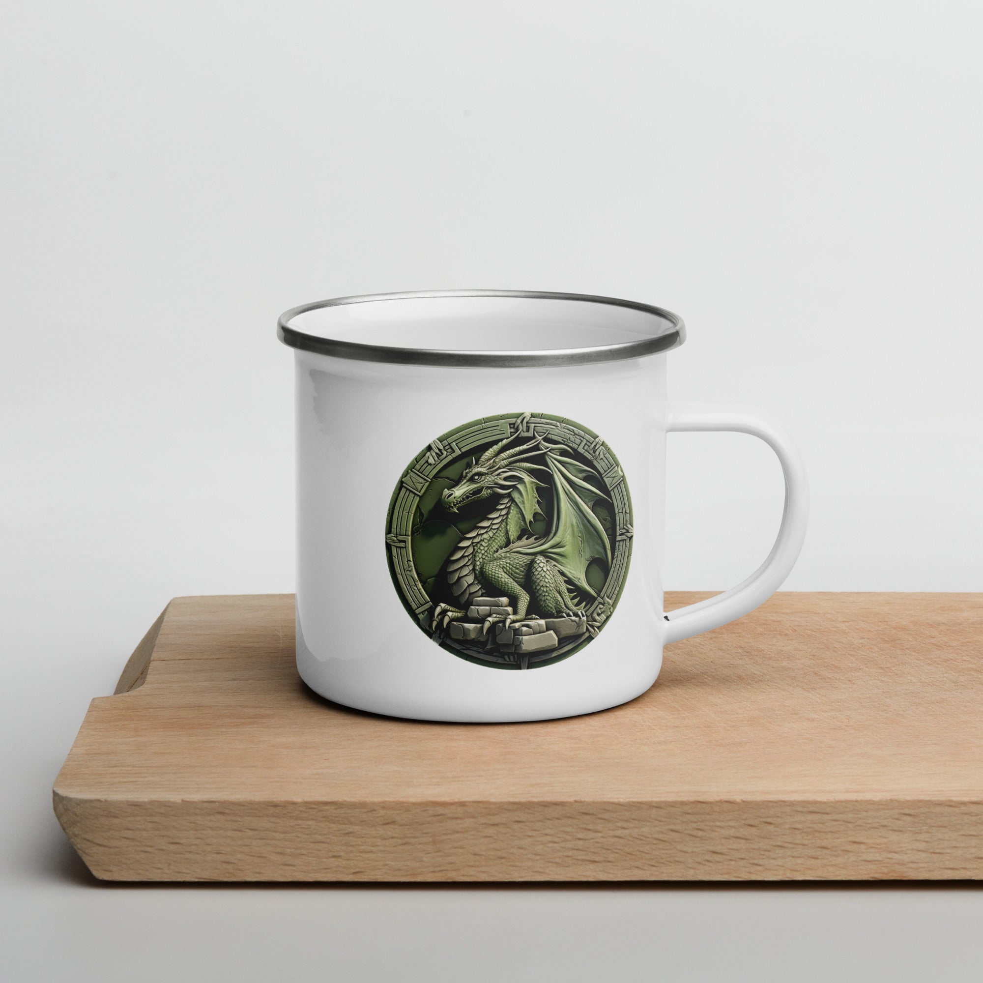 Geeky Mug for Dragon Lovers – Green Stone Dragon Enamel Camp Cup