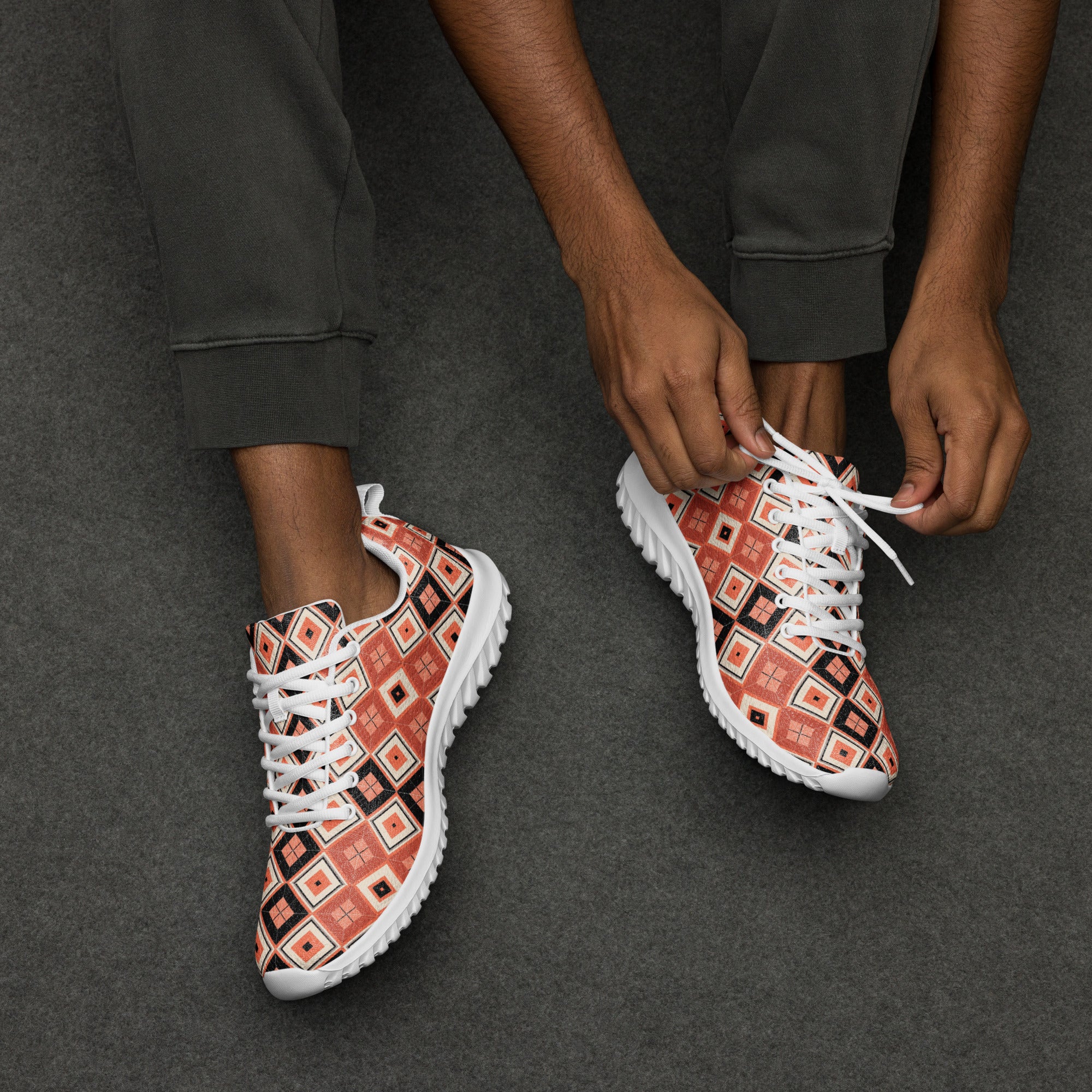 Argyle orange men’s athletic shoes - Caster Coast