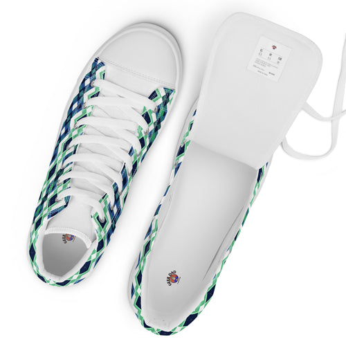 Blue Green Argyle men’s high top canvas shoes - Caster Coast