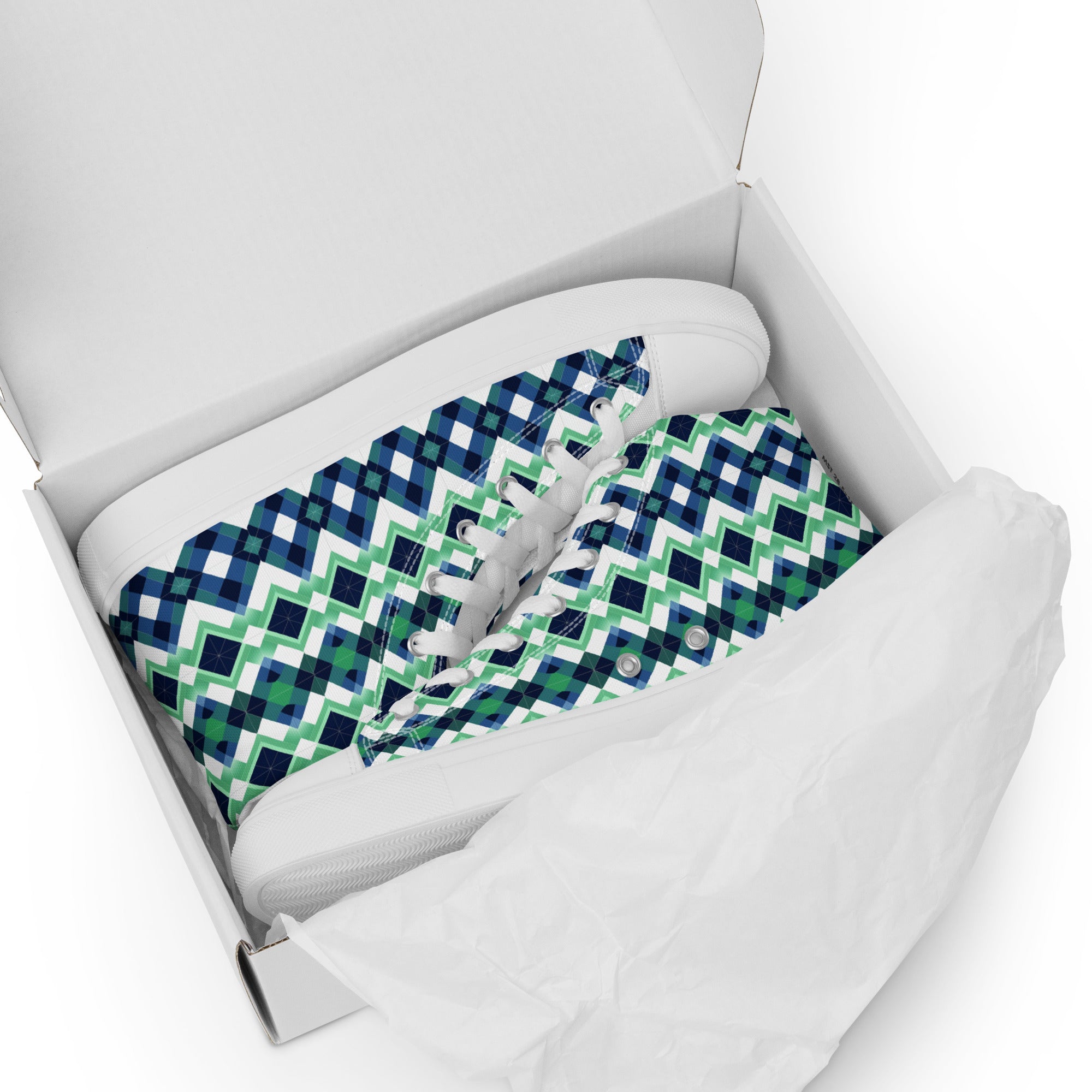 Blue Green Argyle men’s high top canvas shoes - Caster Coast