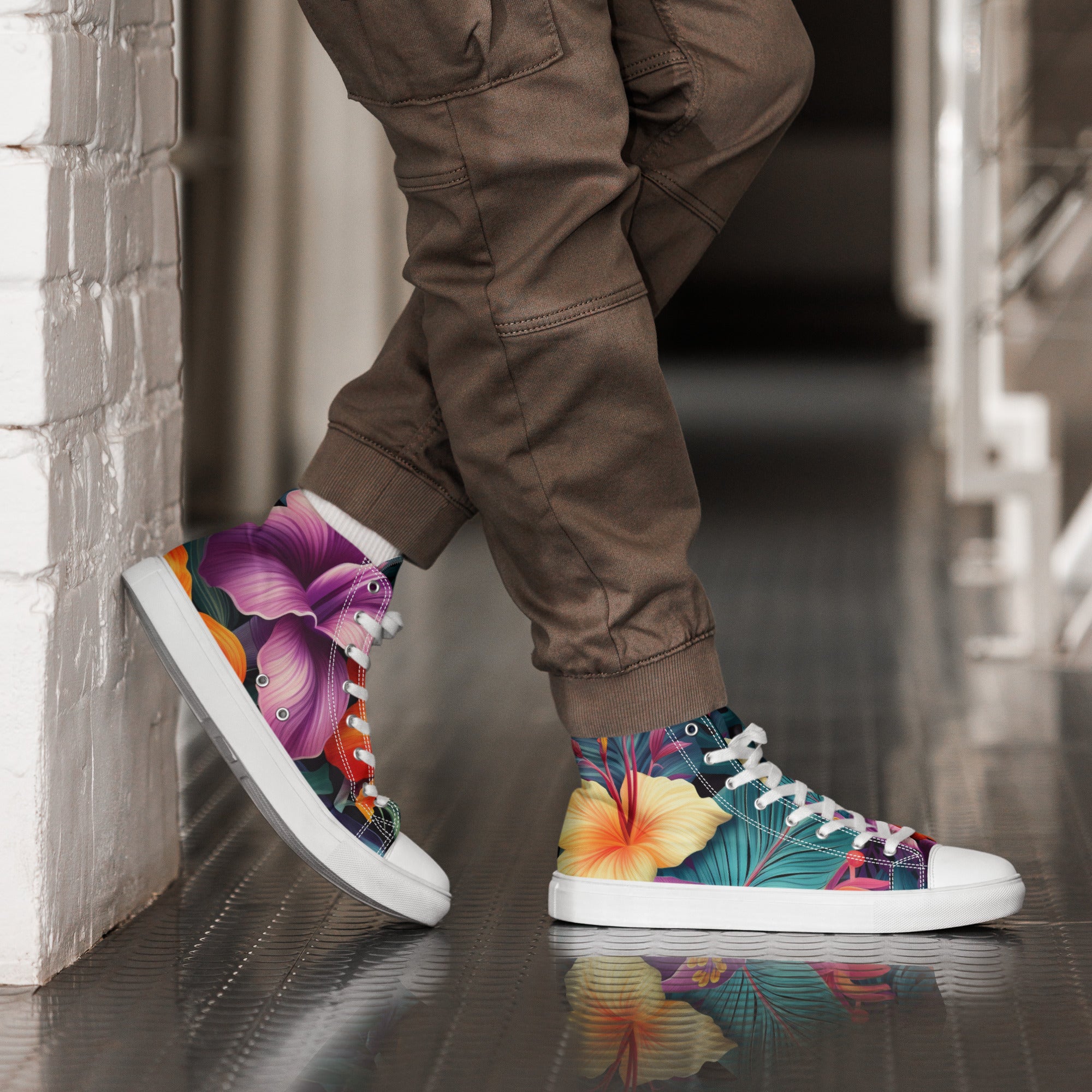Flowers are Life Men’s high top canvas shoes - Caster Coast