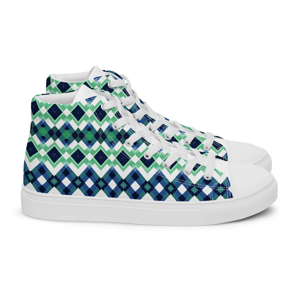 Blue Green Argyle men’s high top canvas shoes - Caster Coast